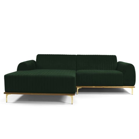 Sofá 3 Lugares Lisboa D07 com Chaise Esquerda 230cm Veludo Esmeralda - D’Rossi