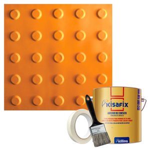 Kit 10 Pisos Tátil Alerta Amarelo Pvc 25x25cm / Fita Crepe / Pincel / Cola Kisafix 750g