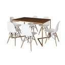 Ver imagem 2 de Mesa Jantar Industrial Retangular 137x90cm Amêndoa Base V Dourada com 6 Cadeiras Brancas Eames Eiffe