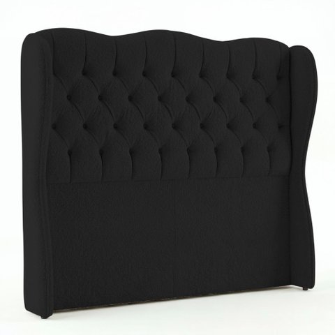 Cabeceira Cama Box Casal Padrão Alora 140cm Estofada Capitonê Moderna Bouclê Preto - Desk Design