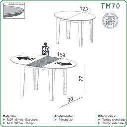 Mesa de Jantar Extensível 4 ou 6 Lugares 122/159cm 100% Mdf Tm70 Dalla Costa-freijó/preto Fosco - 2