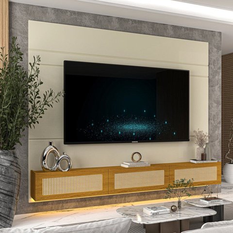 Estante Home para TV até 85 Polegadas com LED 100% MDF 217CMX217CM Luminare Native Off White