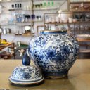Ver imagem 3 de Pote em Cerâmica Decorativo Azul e Branco Floral