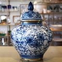 Ver imagem 1 de Pote em Cerâmica Decorativo Azul e Branco Floral