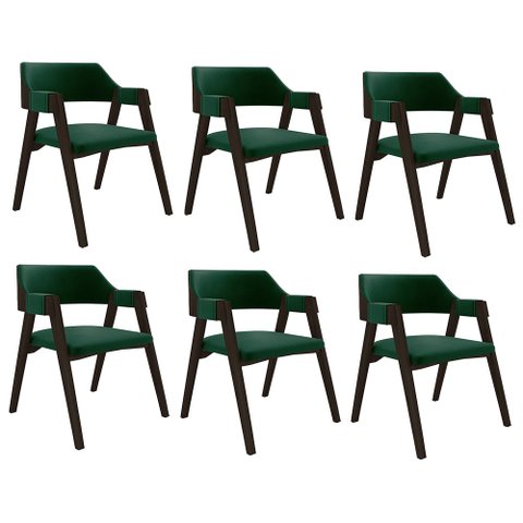 Kit 6 Cadeiras Sala de Jantar e Jogos Carteados Madeira Maciça Poker Veludo Verde/capuccino G42 - Gr