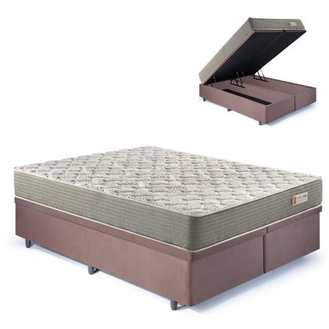 Base Box Baú Queen 158x198 Suede Marrom com Colchão Ecoline D40 Espuma