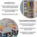 Ver imagem 2 de Conjunto Beliche Madrid Branco com Cama Removível + Armário Multiuso Ouro 2 Portas Branco Premium