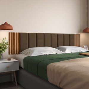 Cabeceira de Cama King 10 Módulos Estofados Suede Marrom e 2 Módulos Ripados Mdf