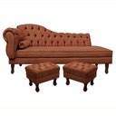 Ver imagem 1 de Divã Recamier Namoradeira Larissa 185cm com Capitonê - Direita + 02 Puffs Retrô Suede - Ecotec Decor