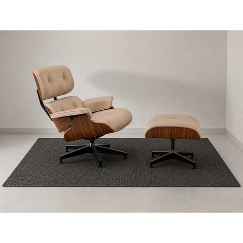 Poltrona Charles Eames com Puff - Pau Ferro em Couro Off White