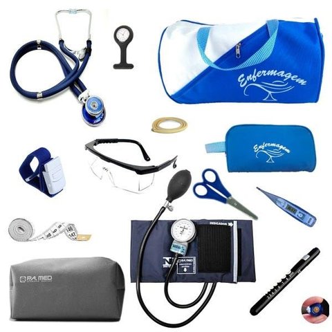 Kit de Enfermagem Completo com Medidor de Pressão P.a.med - Azul