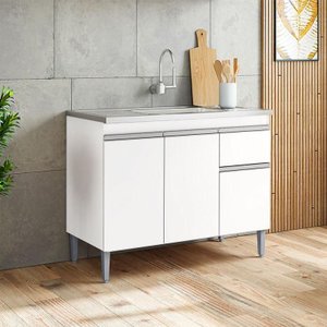Balcão de Pia Ambiente Tatiane 100cm sem Tampo Branco Brilho - Ajl