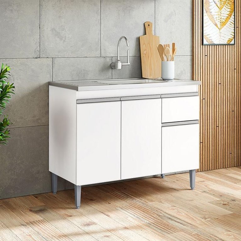 Balcão de Pia Ambiente Tatiane 100cm sem Tampo Branco Brilho - Ajl Balcão de Pia Ambiente Tatiane 100cm sem Tampo Branco Brilho - Ajl