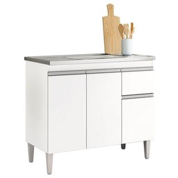 Balcão de Pia Ambiente Tatiane 100cm sem Tampo Branco Brilho - Ajl - 5