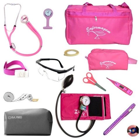 Kit de Enfermagem Completo com Medidor de Pressão P.a.med - Pink (modelo Pasta)