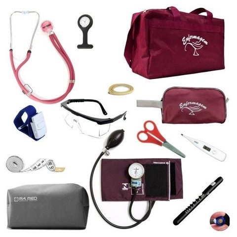 Kit de Enfermagem Completo com Medidor de Pressão P.a.med - Vinho (bolsa Tipo 2)