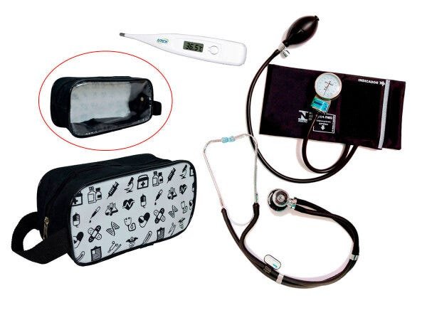 Kit de Enfermagem PAMED + Necessaire Silk / Transpw + termometro - Preto