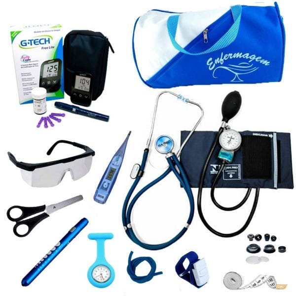 Kit Enfermagem Com Esfigmo P.a.med Luxo - Azul