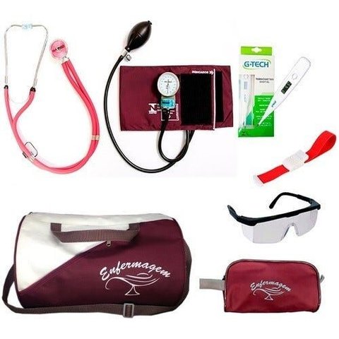 Kit para Enfermagem com Aparelho de Pressão Diversas Cores - Bordo-marca Pamed - Símbolo da Enfermag