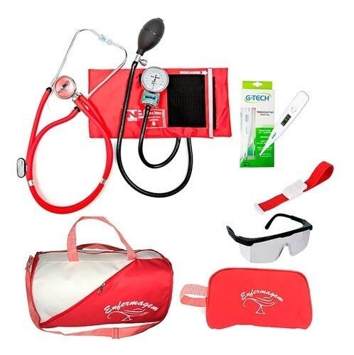 Kit Para Enfermagem Com Aparelho De Pressão Diversas Cores - Vermelho - Símbolo da Enfermagem