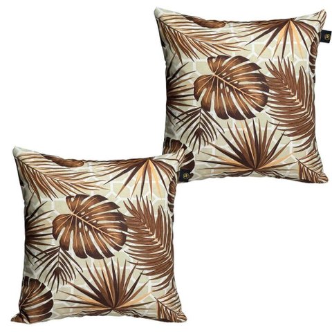 2 Almofadas Cheias para Sofá Decorativas Impermeáveis Grande Floral Marrom