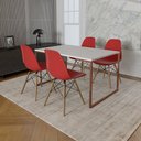 Ver imagem 2 de Mesa Industrial Base Ferro Cobre Tampo 137x90 Branco 4 Cadeiras Eames Madeira Assento Vermelho