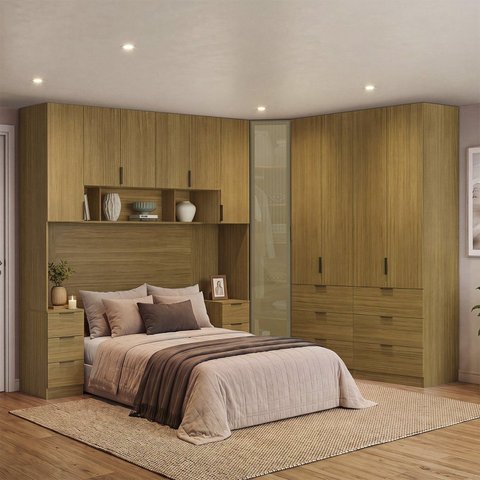 Quarto Modulado Queen 6 Peças Altezza Clean Freijó