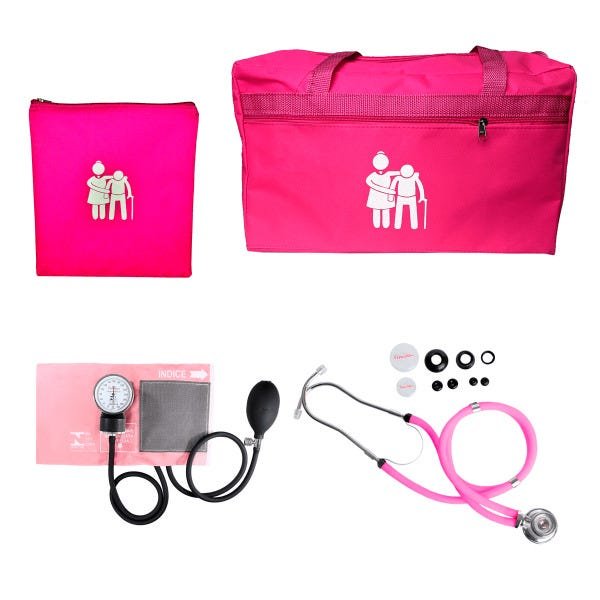 Kit Cuidador de Idosos com Bolsa, Porta Jaleco e Aparelho de Pressão Premium - Rosa - 1