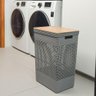 Cesto de Roupas com Tampa de Bambu Grid ou 49 Litros Cor:preto - 2