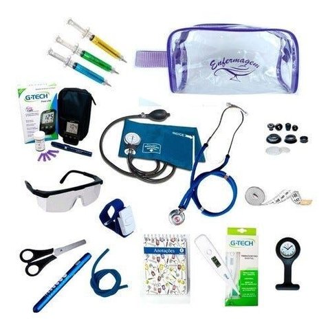 Kit para Enfermagem Completo + Necessaire Transparente - Azul