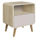 Ver imagem 1 de Mesa Cabeceira Quarto 47cm 1 Gaveta Nuvia Carvalho/bege C06 - Mpozenato
