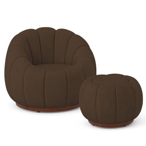 Poltrona Decorativa Orgânica com Puff Nuvem Boucle Confortável Marrom Loja Sheep