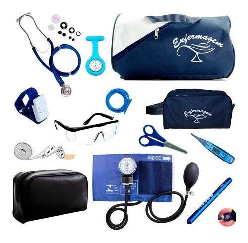 Kit Enfermagem Completo Com Aparelho De Medir Pressão - Azul-marinho - Símbolo da Enfermagem - 1