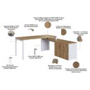 Ver imagem 2 de Mesa Escritório em L com Balcão e 2 Estantes Industrial Idea A03 Nogal Sevilha Branco - Lyam Decor