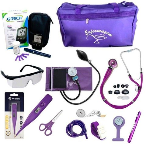 Kit Enfermagem com Esfigmo P.a.med Luxo - Roxo (bolsa Modelo 2)