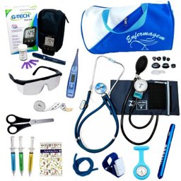 Kit Enfermagem Cores Bolsa Top P.A.med + Medidor de Glicose - Azul - 1