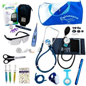Kit Enfermagem Cores Bolsa Top P.A.med + Medidor de Glicose - Azul