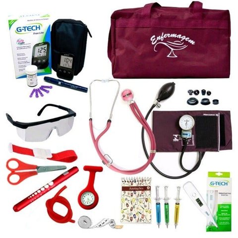 Kit Enfermagem Cores Bolsa Top P.a.med + Medidor de Glicose - Vinho (bolsa Modelo 2)