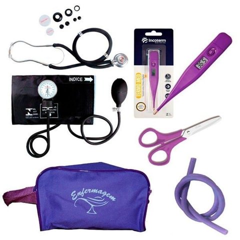 Kit Basic para Enfermagem com Aparelho de Pressão e Estetoscópio Duplo Rappaport - Violeta Escuro