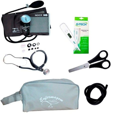Kit Basic para Enfermagem com Aparelho de Pressão e Estetoscópio Duplo Rappaport - Cinza