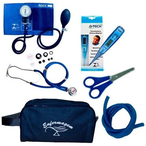 Kit Basic para Enfermagem com Aparelho de Pressão e Estetoscópio Duplo Rappaport - Azul Aço