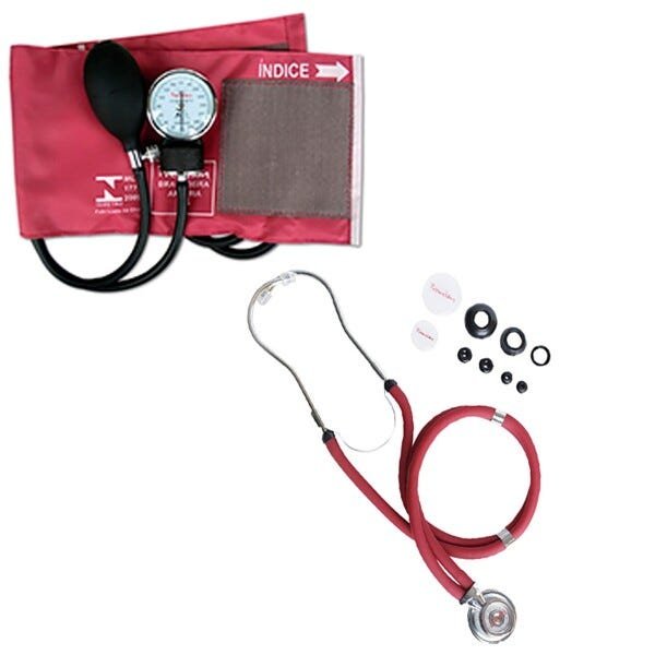 Kit Basic para Enfermagem com Aparelho de Pressão e Estetoscópio Duplo Rappaport - Vermelho escuro - 3