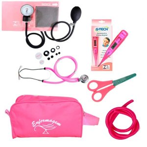 Kit Basic para Enfermagem com Aparelho de Pressão e Estetoscópio Duplo Rappaport - Fúcsia
