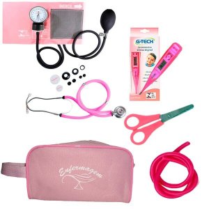 Kit Basic para Enfermagem com Aparelho de Pressão e Estetoscópio Duplo Rappaport - Rosa