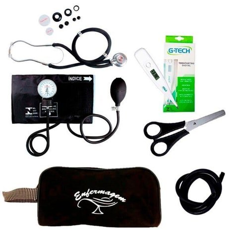 Kit Basic para Enfermagem com Aparelho de Pressão e Estetoscópio Duplo Rappaport - Preto