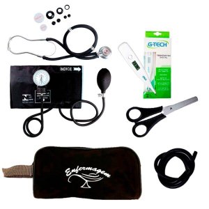 Kit Basic para Enfermagem com Aparelho de Pressão e Estetoscópio Duplo Rappaport - Preto