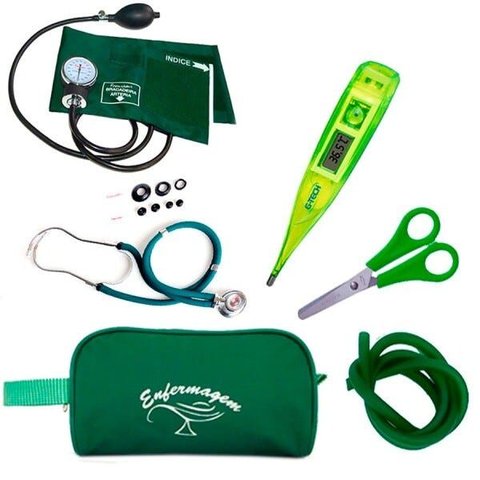 Kit Basic para Enfermagem com Aparelho de Pressão e Estetoscópio Duplo Rappaport - Verde