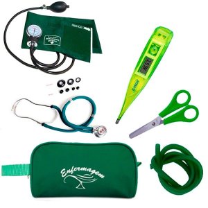 Kit Basic para Enfermagem com Aparelho de Pressão e Estetoscópio Duplo Rappaport - Verde