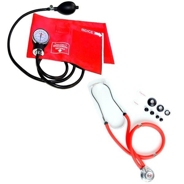 Kit Basic para Enfermagem com Aparelho de Pressão e Estetoscópio Duplo Rappaport - Vermelho - 2