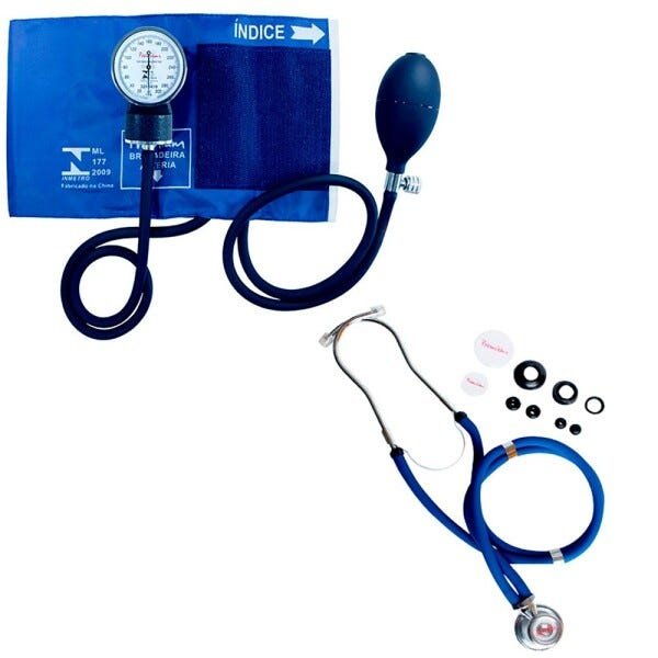 Kit Basic para Enfermagem com Aparelho de Pressão e Estetoscópio Duplo Rappaport - Azul - 2